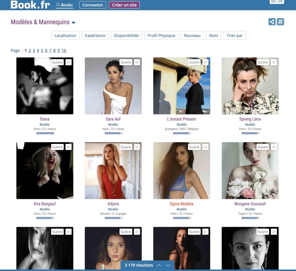 Capture ecran du site book.fr pour trouver des modèles photo